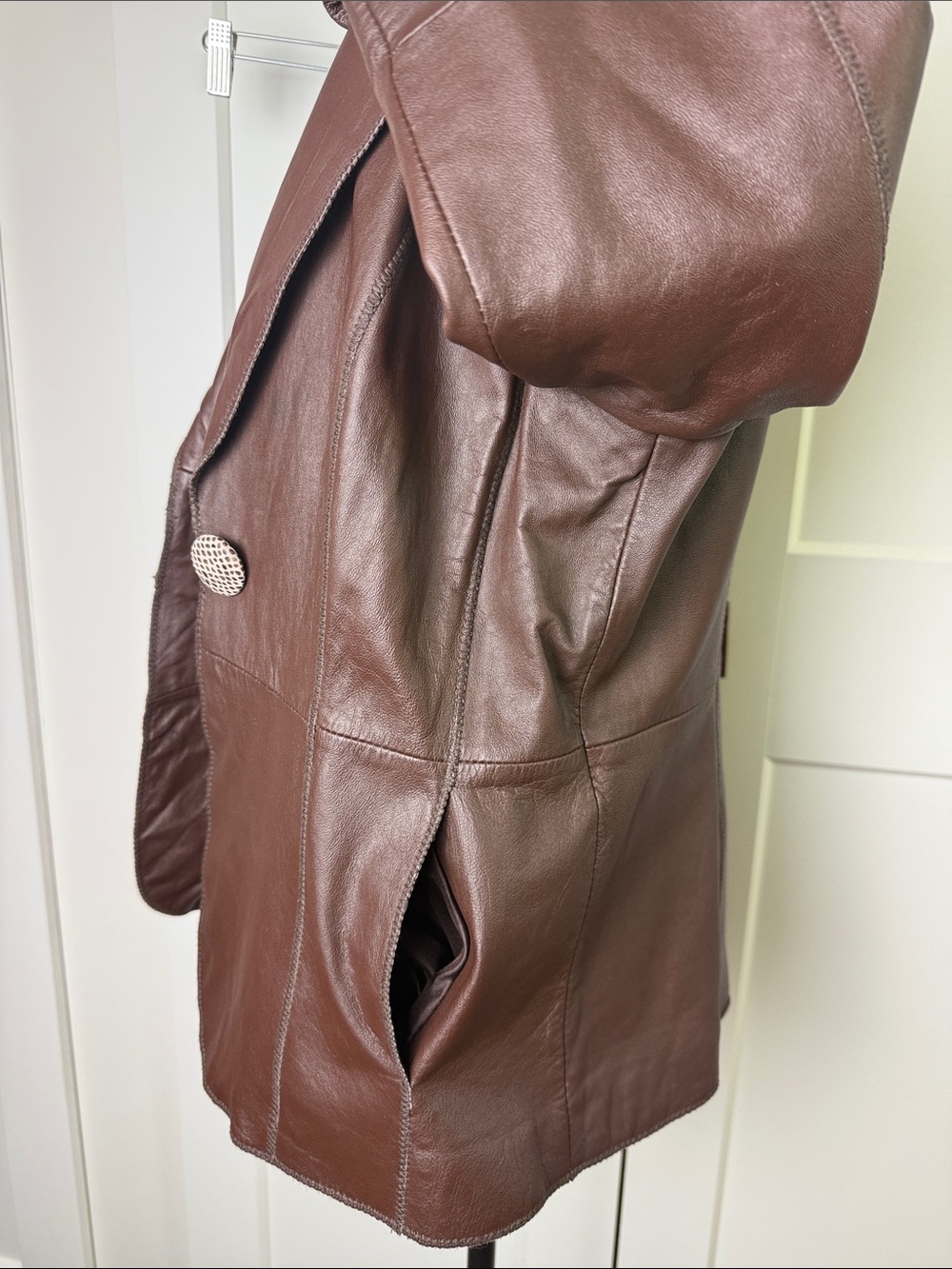 Vintage brown genuine leather Chi by falchi button front funky lined jacket coat - Picture 6 of 10